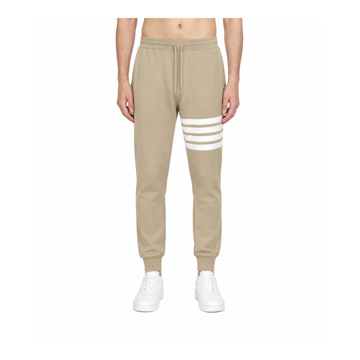 Thom Browne Style Men's Casual Sweatpants - Cotton Signature Four-Bar Detail