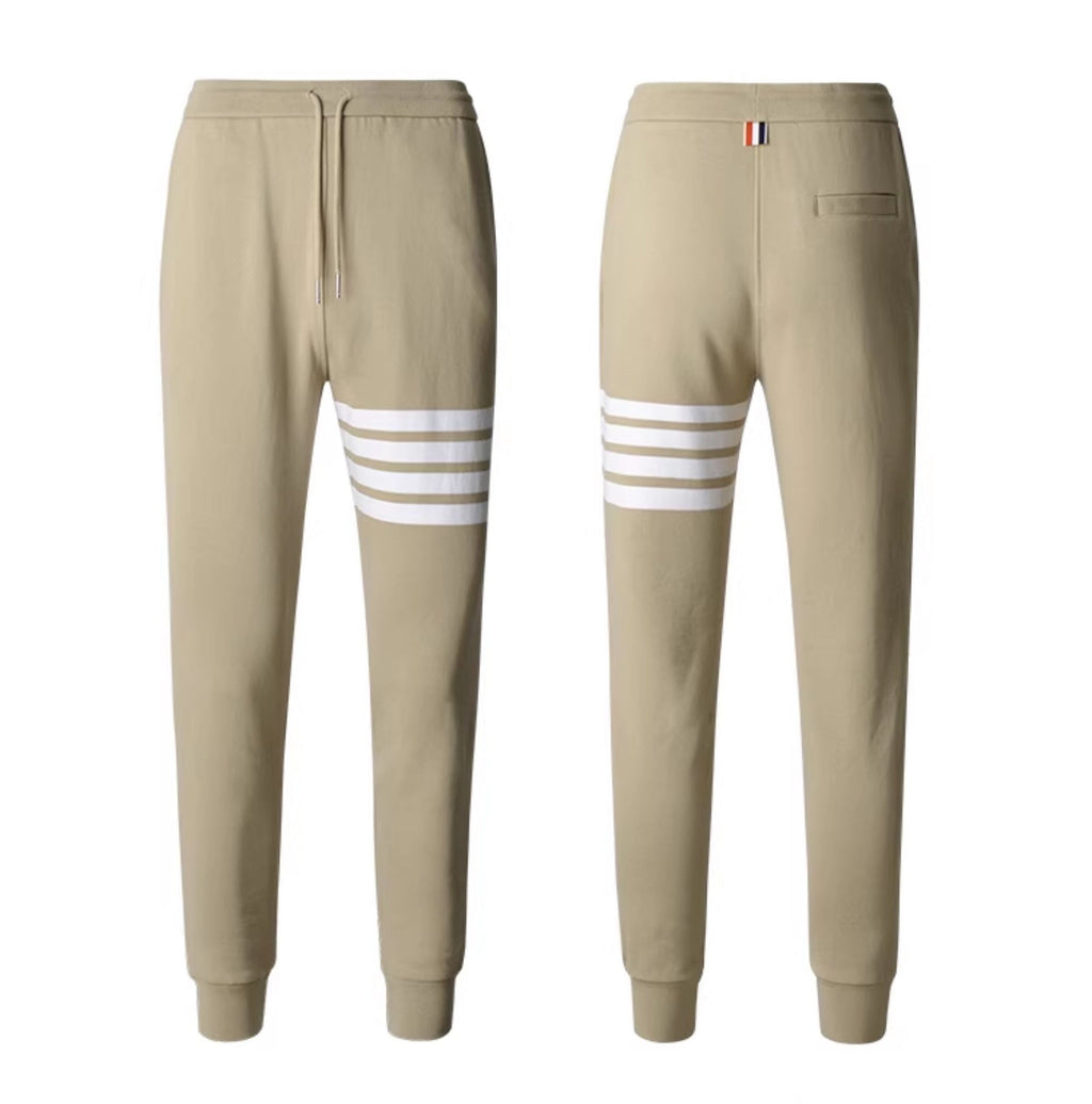 Thom Browne Style Men's Casual Sweatpants - Cotton Signature Four-Bar Detail