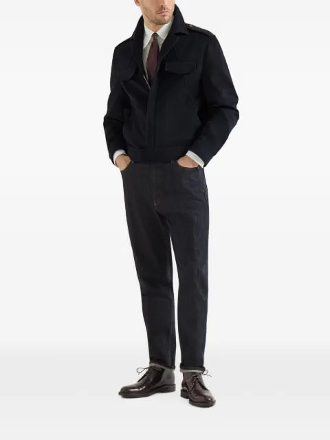Brunello Cucinelli lightweight virgin wool cloth outerwear jacket with chest pockets