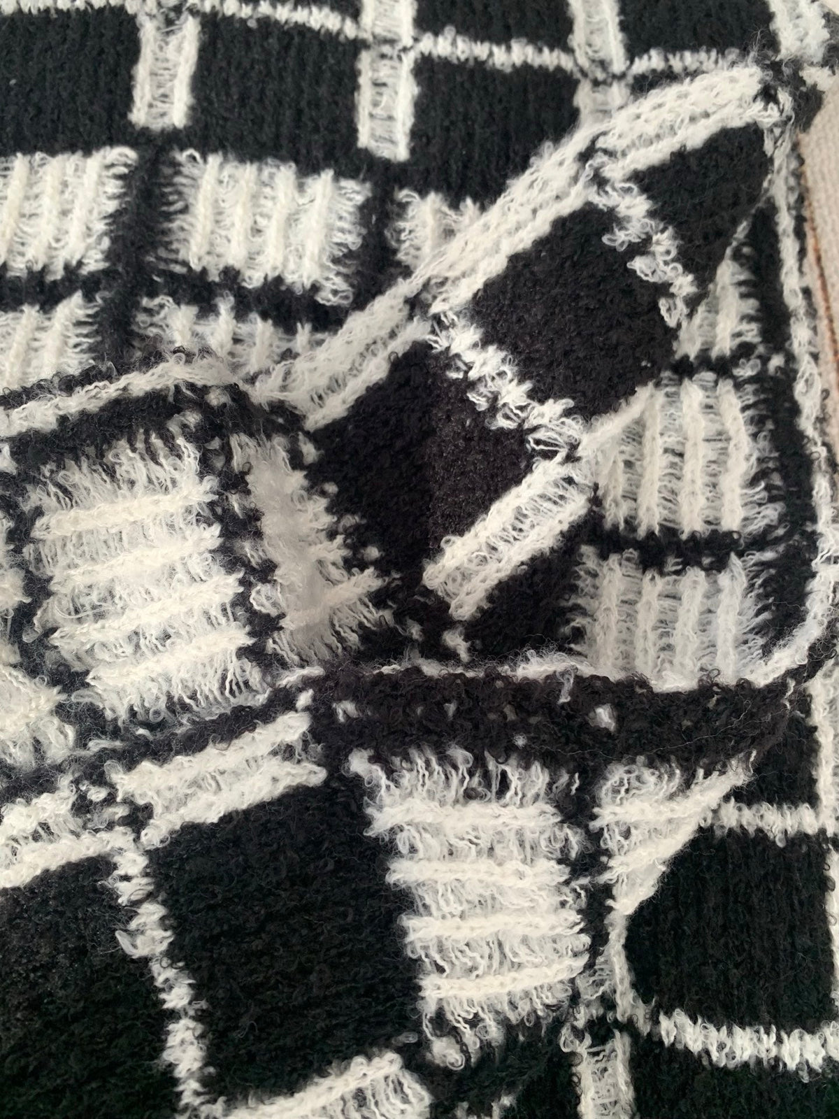 Chanel Style Fuzzy Windowpane Plaid Scarf