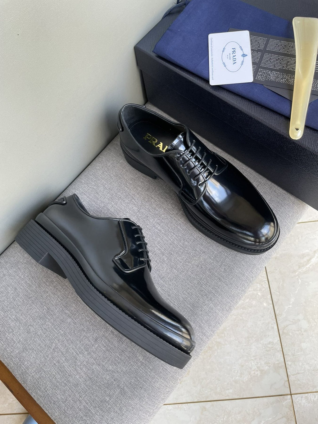 Prada Black Glossy Oxford Shoes
