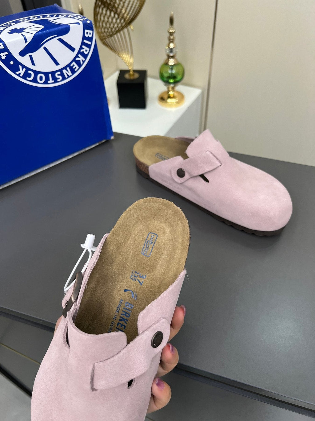 Birkenstock Light Pink Buckle Clogs