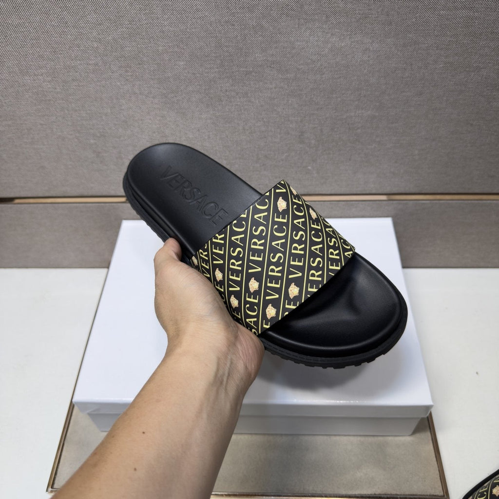 Versace Patterned Strap Slide Sandals