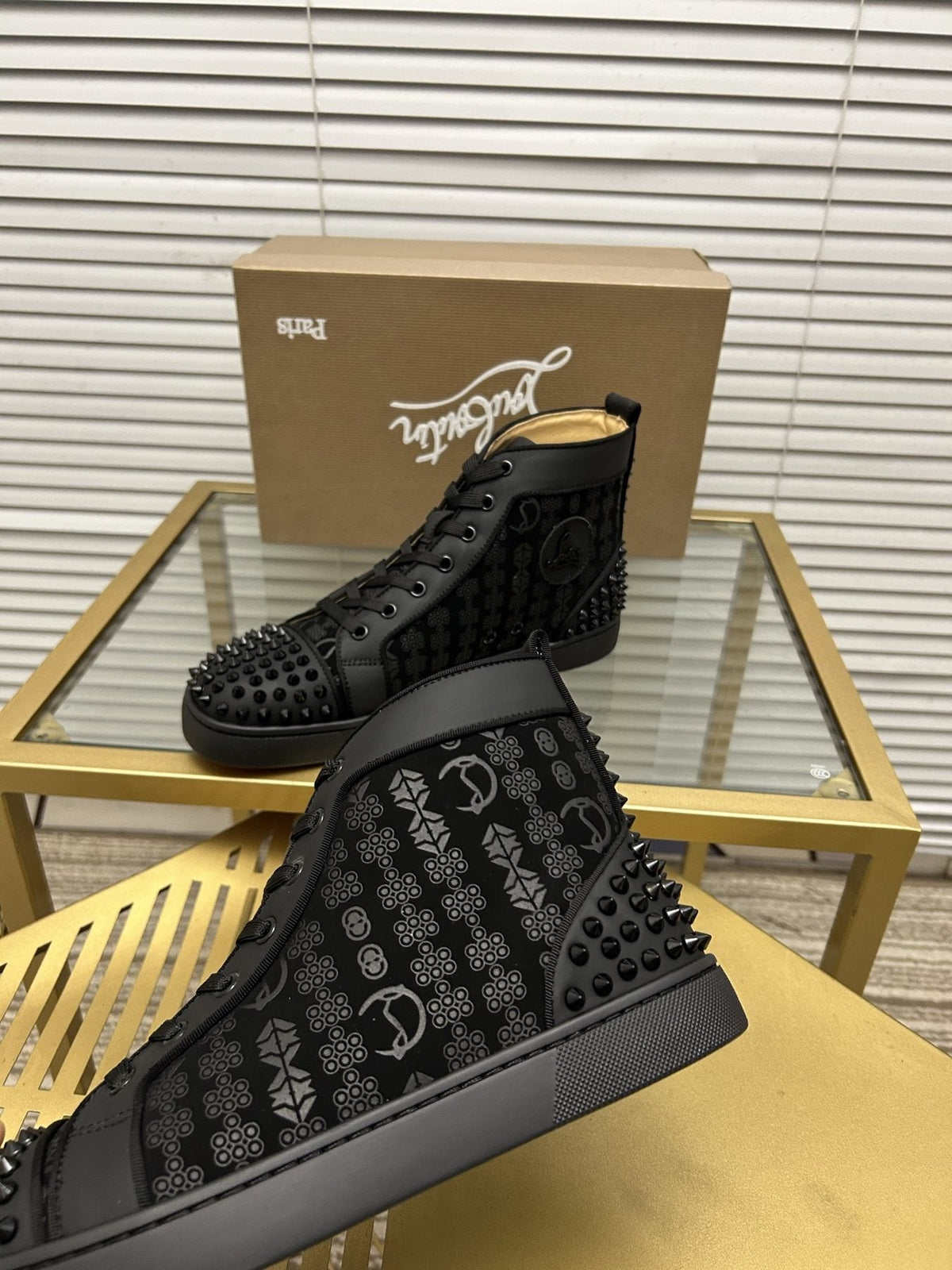 Christian Louboutin Black Studded High-Top Sneakers