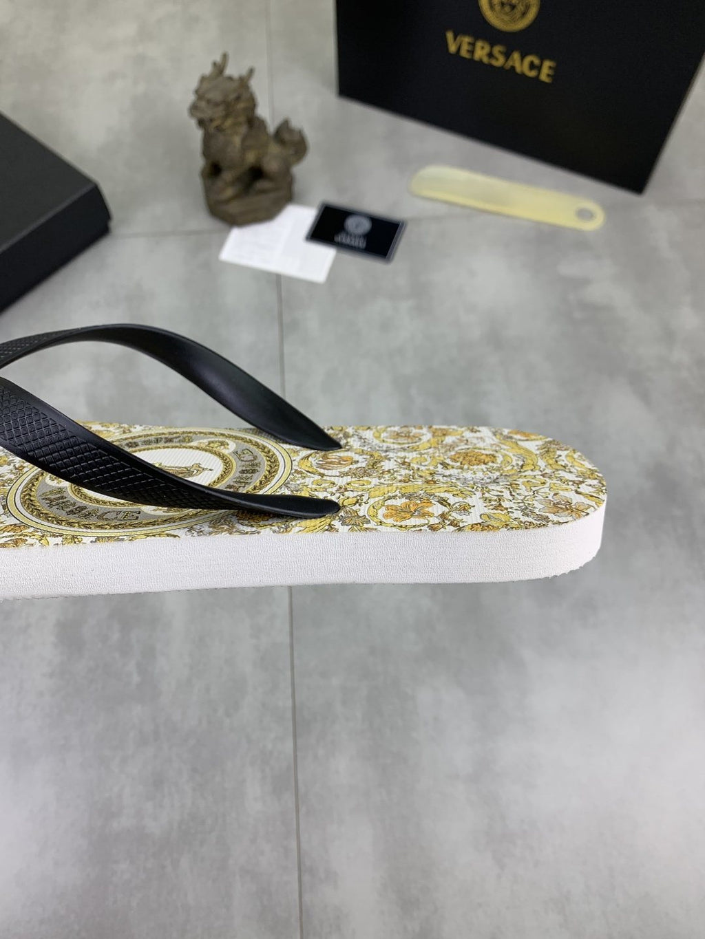 Versace Baroque Print Flip-Flops - White, Gold & Black