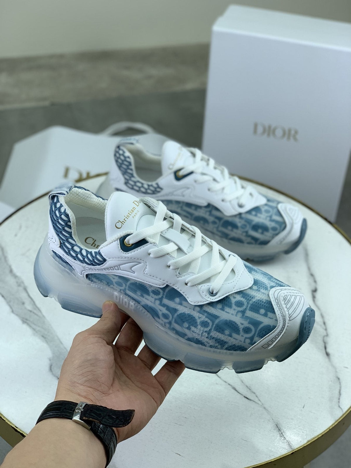 Dior Navy Patterned Low-Top Sneakers